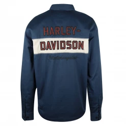 Harley-Davidson Men's Navy Grey Two Tone L/S Woven Shirt (S25) New Arrivals