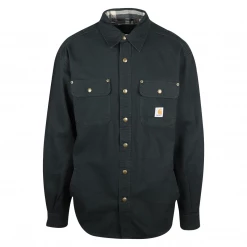 Carhartt Men's Black Flannel Lined Snap On Button Collared L/S Jacket