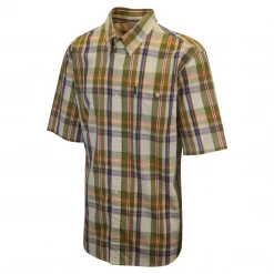 Beretta Men's Green Beige Orange Blue Red S/S Woven Shirt (Size 2XL)
