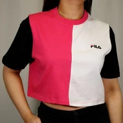 FILA Women's Pink Three-Tone Cropped S/S T-Shirt (S02) Size XS