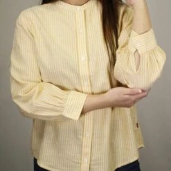 Levi's Women's Yellow Striped Band Collar L/S Woven Shirt