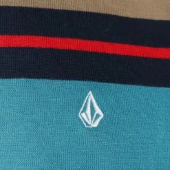 Volcom Men's Teal, Navy & Brown Striped L/S Polo T-Shirt (S04)