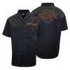 Harley-Davidson Men's Black Orange Chain Stitched S/S Woven Shirt (S33)