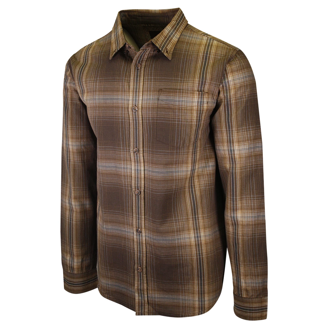 PrAna Men's Brown Orange Blue Plaid L/S Woven Shirt (S63) 4 PrAna Men's Brown Orange Blue Plaid L/S Woven Shirt (S63)