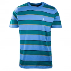 Volcom Men's Blue Green Gold Black Striped S/S T-Shirt (S14)