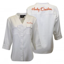 Harley-Davidson Women's Cream Orange L/S Woven Shirt (S04)