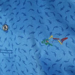 Greg Norman Men's Aqua Blue Mini Shark Pattern 3 Button S/S Polo Shirt (S01)