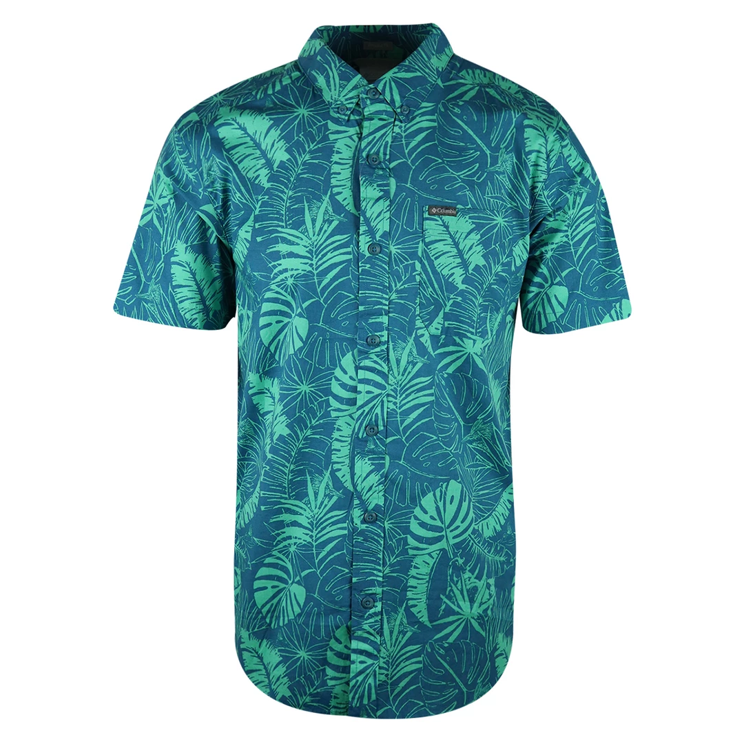 Columbia Men's Teal & Aqua Palm Leaves Rapid Rivers S/S Woven Shirt (400) 3 Columbia Men's Teal & Aqua Palm Leaves Rapid Rivers S/S Woven Shirt (400)