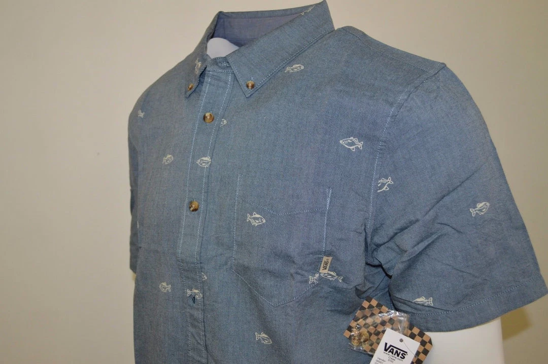 Vans Off The Wall Men's Dress Blue Houser S/S Woven Shirt 8 Vans Off The Wall Men's Dress Blue Houser S/S Woven Shirt