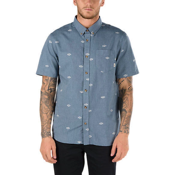 Vans Off The Wall Men's Dress Blue Houser S/S Woven Shirt 3 Vans Off The Wall Men's Dress Blue Houser S/S Woven Shirt
