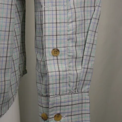 PrAna Men's Aqua Blue Grey Mini Plaid L/S Woven Shirt (S73)