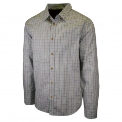 PrAna Men's Aqua Blue Grey Mini Plaid L/S Woven Shirt (S73)