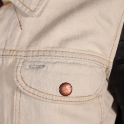 Harley-Davidson Women's Cream Denim Leather Sleeves Button Up Jacket