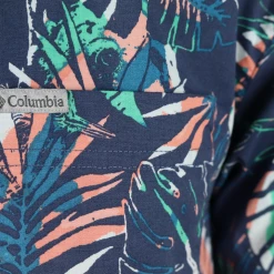 Columbia Men's Navy Peach Aqua Palm Leaves Rapid Rivers S/S Woven Shirt (479)