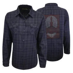 Harley-Davidson Women's Charcoal Black Applique Plaid L/S Woven Shirt (S12)