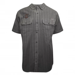 Harley-Davidson Men's Charcoal Grey Mini Box Plaid S/S Woven Shirt (S18)