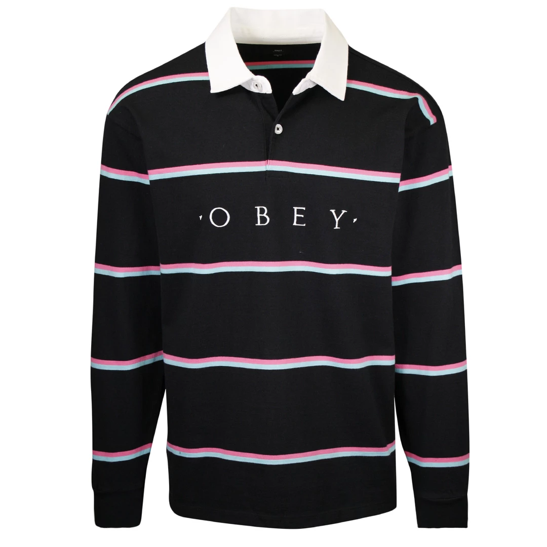 OBEY Men's Horizontal Stripe Button L/S Polo Shirt (S04) 27 OBEY Men's Horizontal Stripe Button L/S Polo Shirt (S04)