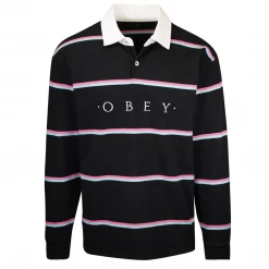 OBEY Men's Horizontal Stripe Button L/S Polo Shirt (S04) 53 OBEY Men's Horizontal Stripe Button L/S Polo Shirt (S04)