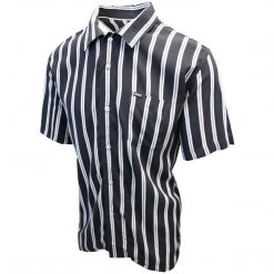 OBEY Men's Black & Indigo Vertical Striped S/S Woven S09