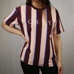 OBEY Women's Peach Multi Skeptic Striped S/S T-Shirt