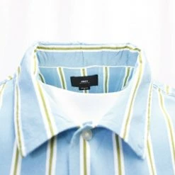 OBEY Men's Turquoise & Green Vertical Striped S/S Woven S11