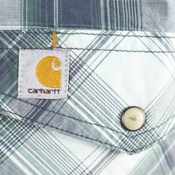 New Arrivals Carhartt Men's Green Grey Navy Plaid Snap-Front S/S Woven Shirt (S18)