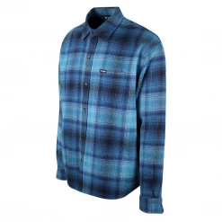 Wrangler Men's Aqua Blue Plaid Fender Back Graphics L/S Flannel Shirt