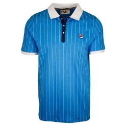 FILA Men's Blue Striped Snap On F-Box S/S Polo T-Shirt (S39)