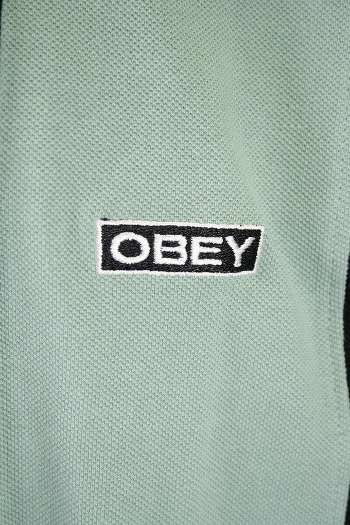 OBEY Men's Yellow Black Green Full Zip L/S Polo Shirt 6 OBEY Men's Yellow Black Green Full Zip L/S Polo Shirt