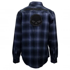 Harley-Davidson Men's Blue Plaid Skull L/S Woven Shirt (S01)