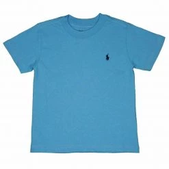 Polo Ralph Lauren Kid's Cyan Blue - Navy Pony Round Neck S/S T-Shirt (S13)