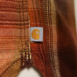 Flannels Carhartt Women's Barn Red Orange Beige Plaid Hooded L/S Woven Shirt