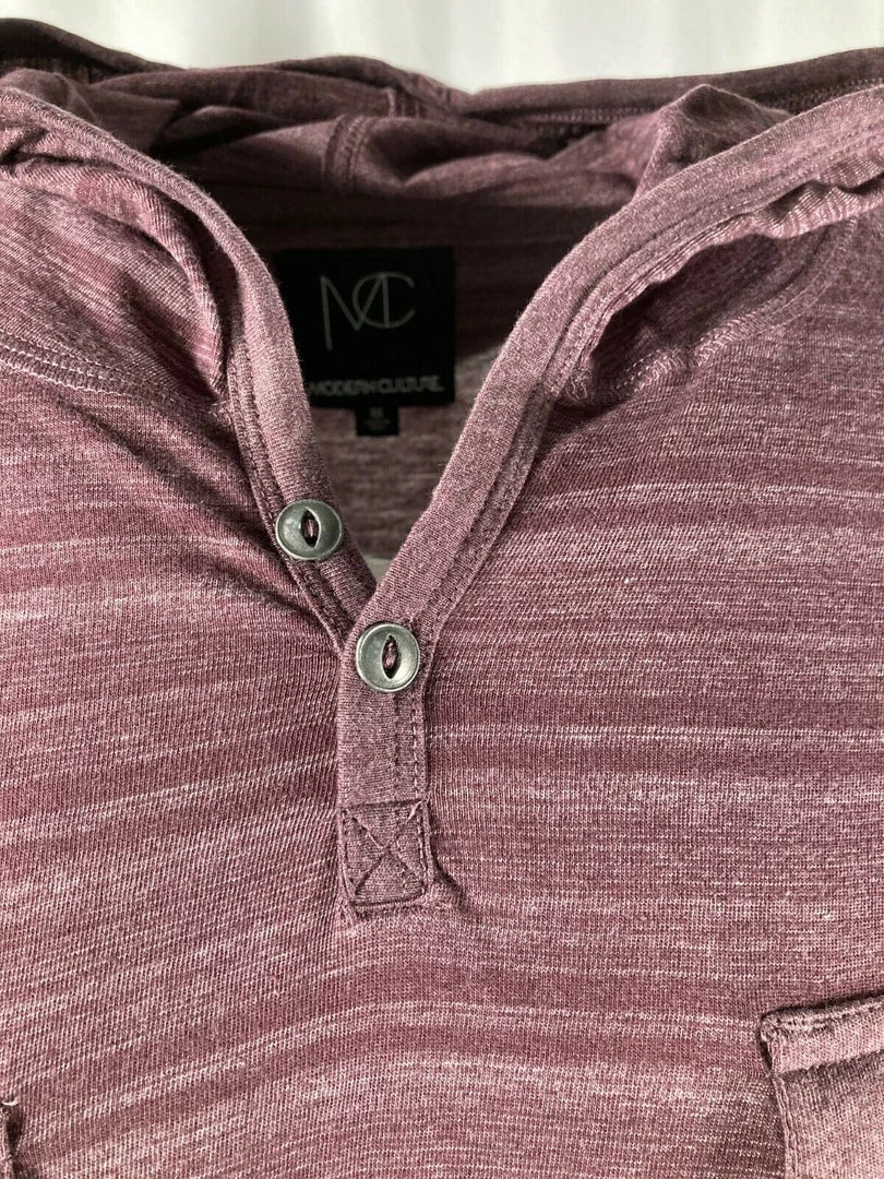 Modern Culture Men's Heather Burgundy Light Weight Henley L/S Pull Over Hoodie 6 Modern Culture Men's Heather Burgundy Light Weight Henley L/S Pull Over Hoodie