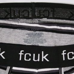 FCUK Men's 3 Pack Grey Black White Stripes W/ Black Strap Boxer Briefs (S16) Mens 14 FCUK Men's 3 Pack Grey Black White Stripes W/ Black Strap Boxer Briefs (S16) Mens