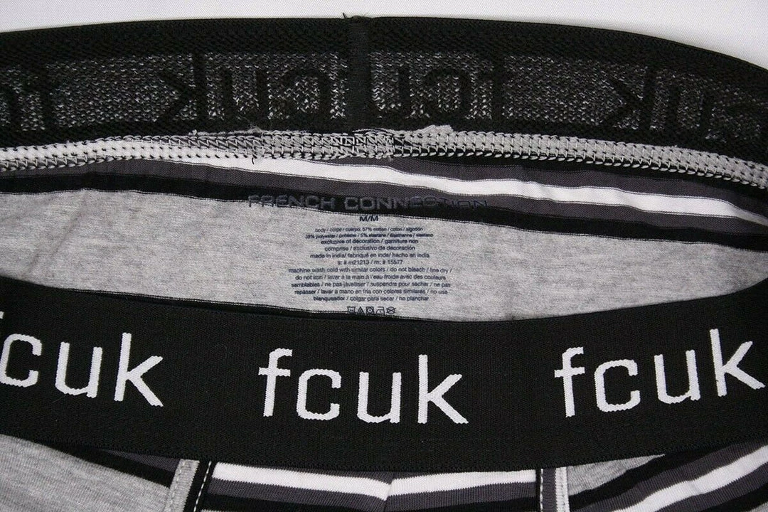 FCUK Men's 3 Pack Grey Black White Stripes W/ Black Strap Boxer Briefs (S16) Mens 7 FCUK Men's 3 Pack Grey Black White Stripes W/ Black Strap Boxer Briefs (S16) Mens