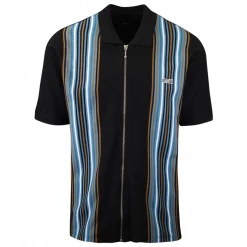OBEY Men's Kelly Classic Vertical Striped Full Zip S/S Polo Shirt (S29)