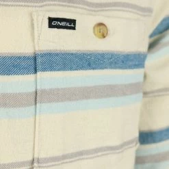 O'Neill Men's Cream Blue Striped Redmond Hooded L/S Flannel Shirt New Arrivals
