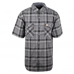 New Arrivals Carhartt Men's Charcoal Light Grey Plaid Snap-Front S/S Woven Shirt (S19)