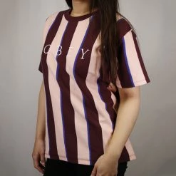 OBEY Women's Peach Multi Skeptic Striped S/S T-Shirt