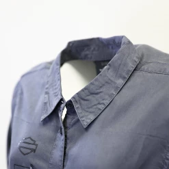 Harley-Davidson Women's Solid Grey Vertical Text L/S Woven Shirt (S04) 13 Harley-Davidson Women's Solid Grey Vertical Text L/S Woven Shirt (S04)