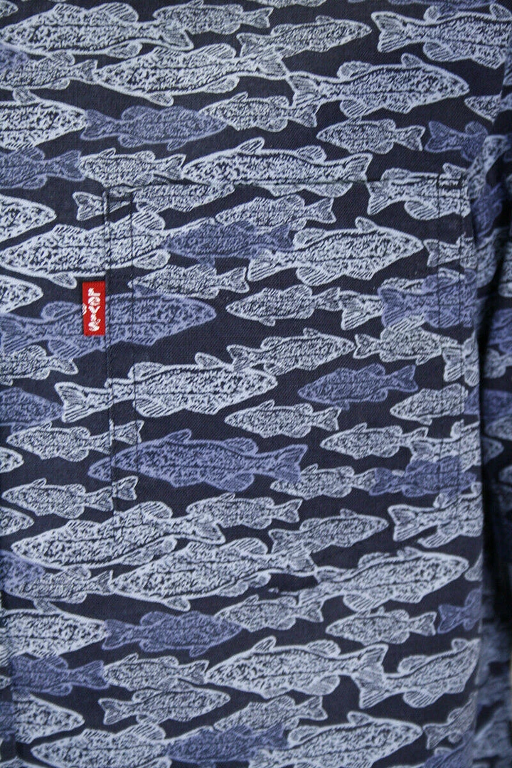 Levi's Men's Blue Fish S/S Woven Shirt 6 Levi's Men's Blue Fish S/S Woven Shirt