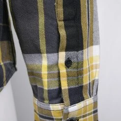 GUESS Men's Grey Yellow Olive Green White Plaid L/S Flannel Shirt