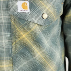 New Arrivals Carhartt Men's Sage Green Seafoam Gold Plaid Snap Front L/S Woven Shirt (S07)