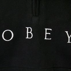 OBEY Men's Black Mock Neck 1/4 Zip Nouvelle L/S Pullover Hoodie (Size Small)
