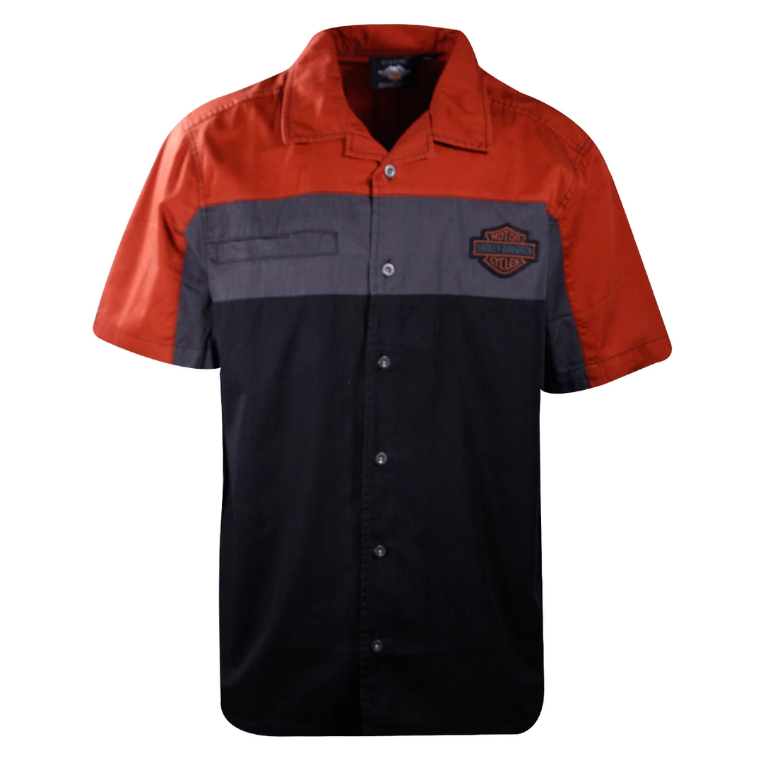 Harley-Davidson Men's Three Tone Red Grey Black S/S Woven Shirt (S28) 4 Harley-Davidson Men's Three Tone Red Grey Black S/S Woven Shirt (S28)