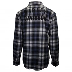 Harley-Davidson Men's Blue White Black Plaid L/S Woven Shirt (S02)