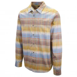 PrAna Men's Golden Brown Blue Salmon Plaid L/S Woven Shirt (S26)