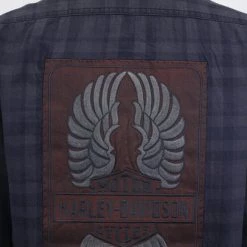 Harley-Davidson Women's Charcoal Black Applique Plaid L/S Woven Shirt (S12)