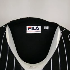 FILA Women's Black Striped Button-Down S/S V-Neck T-Shirt (S08)