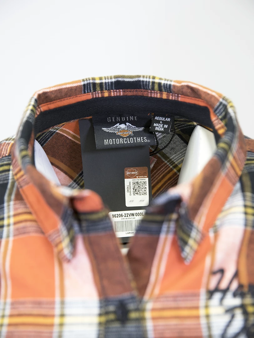 Harley-Davidson Women's Orange Black Yellow Plaid L/S Woven Shirt (S01) 8 Harley-Davidson Women's Orange Black Yellow Plaid L/S Woven Shirt (S01)